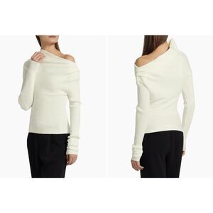 NWT A.W.A.K.E. Mode Ribbed Off The Shoulder Pullover Sweater Ivory Medium $535